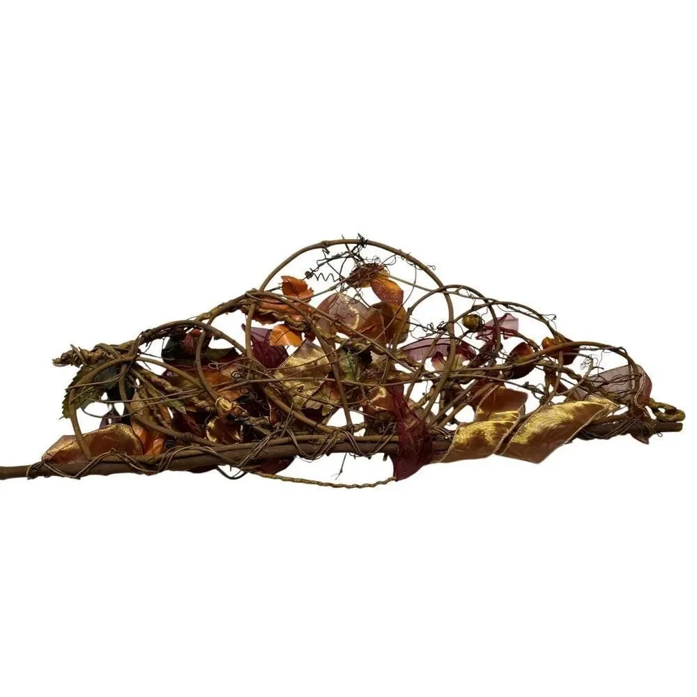 Modern Fall Teardrop Door Decorative Handcrafted Autumnal Twig Ribbon Swag Decor